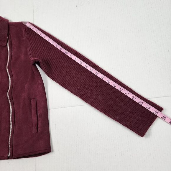Ann Taylor Moto Jacket Faux Suede Knit Zip Sweater Burgundy Size M - Picture 8 of 14